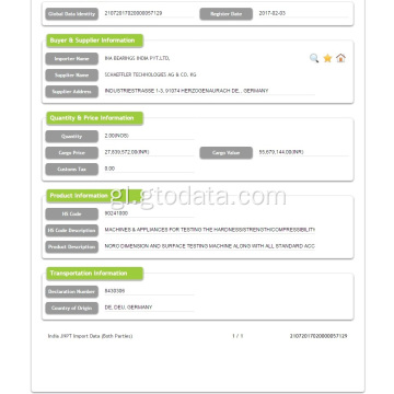 Máquinas - Datos de aduanas de importación da India